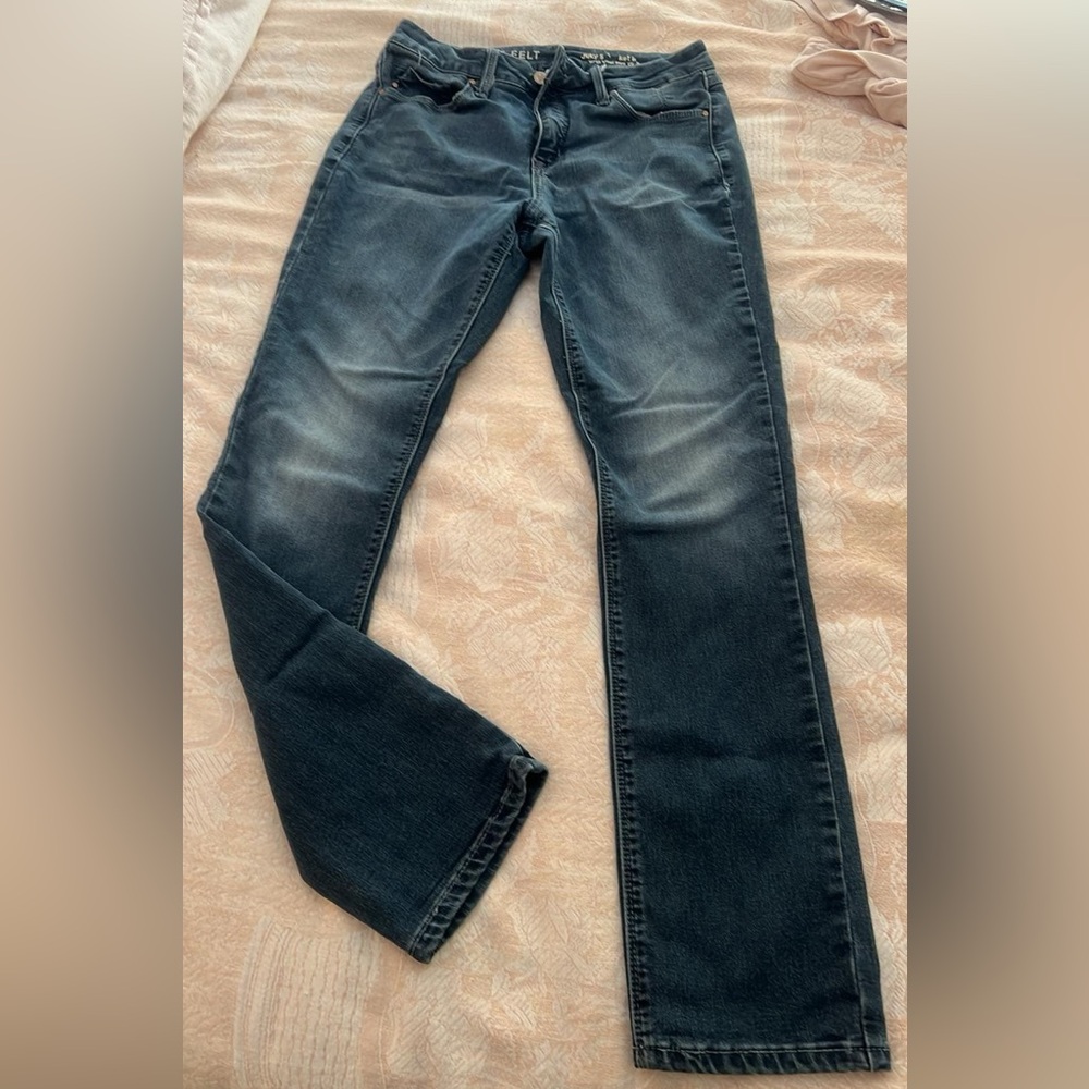 EUC LAURIE FELT SILKY DENIM 5 POCKET BOOT CUT SIZE SMALL